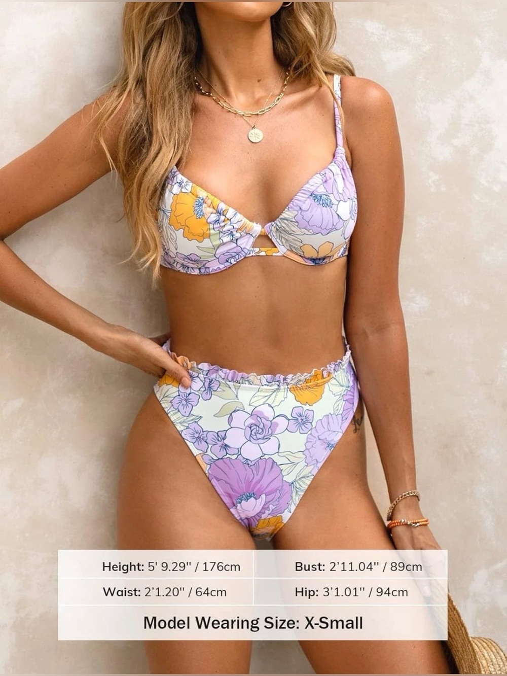 CUPSHE Floral Underwire Bikini Set - Lilac & Yellow